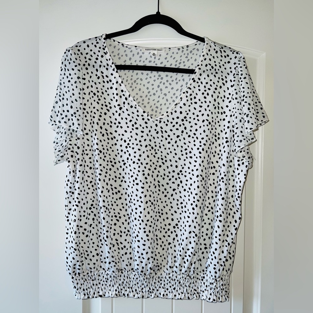 Women's Black and White Polka Dot Top